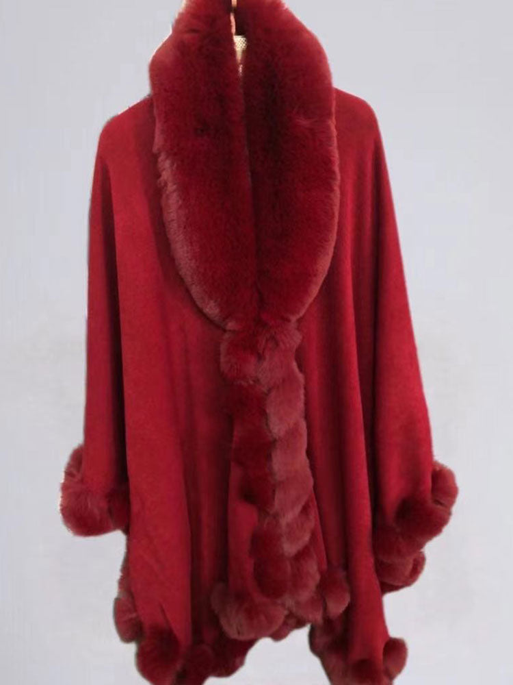 Cloak Cape Faux Fur Bride Wraps Poncho Coat For Women