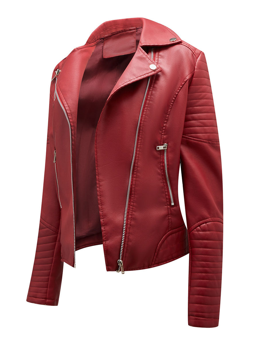 Faux Leather Moto Jacket Turndown Collar Yellow PU Relaxed Fit Spring Fall Biker Outerwear For Women