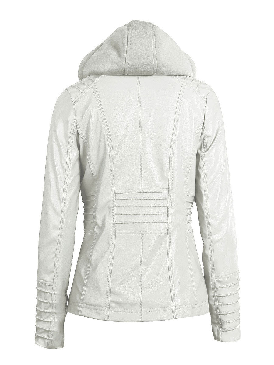 PU Leather Jacket Hooded Spring Outerwear For Women 2026