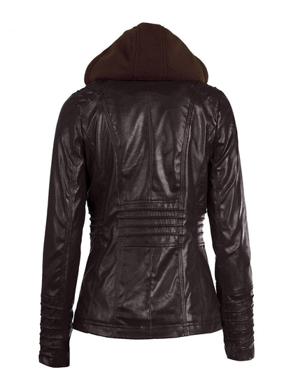 PU Leather Jacket Hooded Spring Outerwear For Women 2026