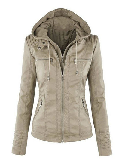 PU Leather Jacket Hooded Spring Outerwear For Women 2026