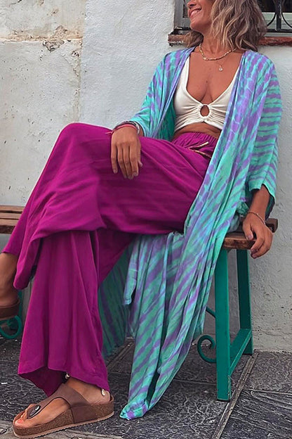 Margovil Open Front Color Block Tie Dye Long Cardigans