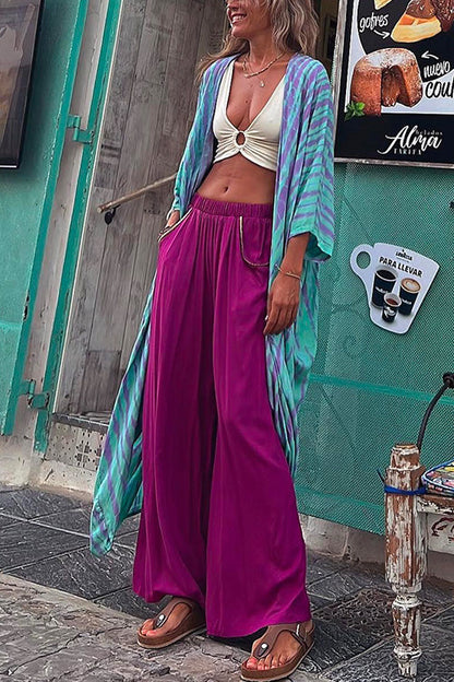 Margovil Open Front Color Block Tie Dye Long Cardigans