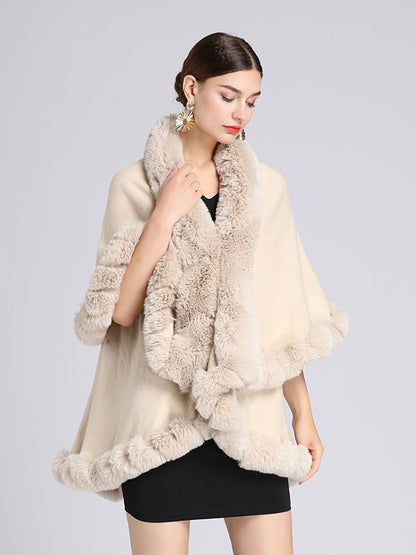 Women Poncho Faux Fur Collar Cape Spring Outerwear