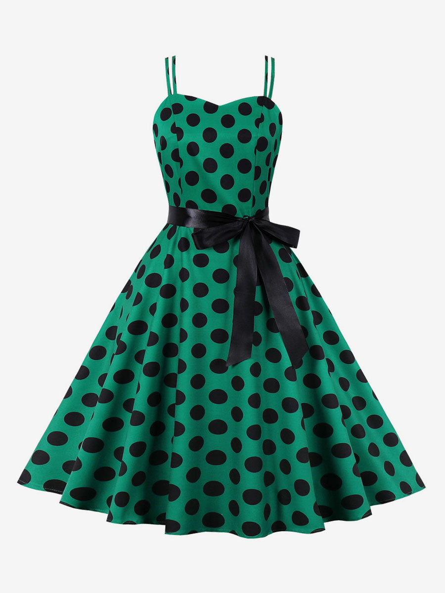 Polka Dot Vintage Midi Swing Dress for Women - 1950s A-Line Belted Rockabilly Slip Sun Dress - Summer Holiday Party 2026