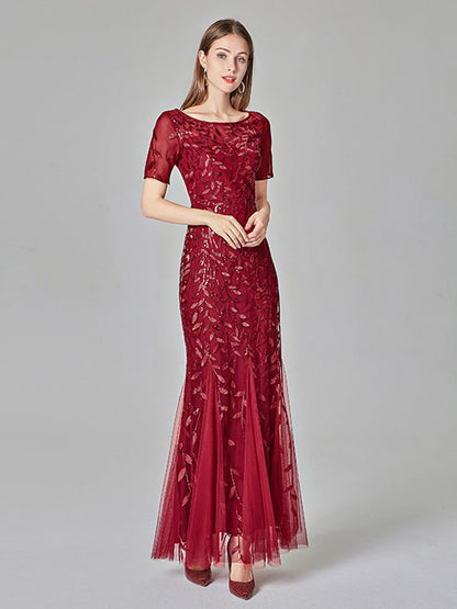 Mermaid Prom Dresses Short Sleeves Birthday Semi Formal Maxi Dress