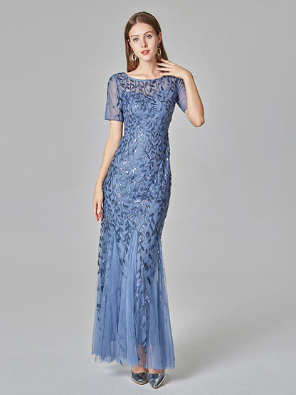 Mermaid Prom Dresses Short Sleeves Birthday Semi Formal Maxi Dress