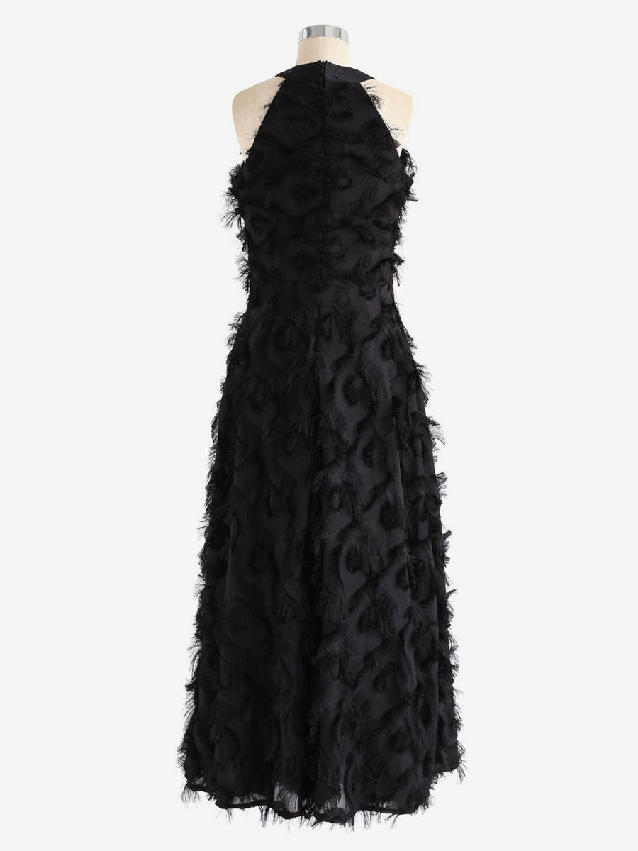 Feather Maxi Dress Halter Sleeveless A-Line Elegant Prom Dresses