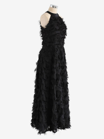 Feather Maxi Dress Halter Sleeveless A-Line Elegant Prom Dresses