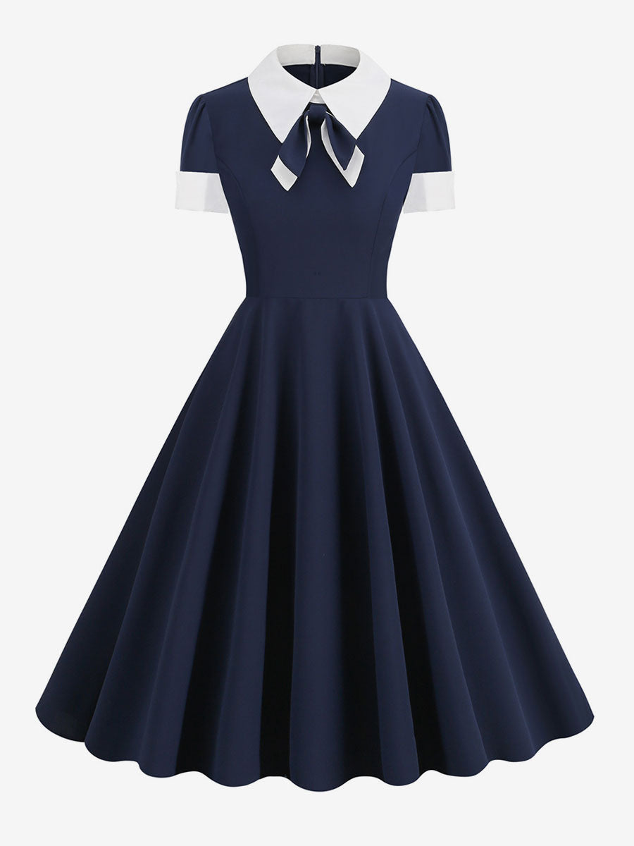 Vintage 1950s Swing Cocktail Dress for Women - V Neck Short Sleeve A-Line Ruched Bust Rockabilly Midi Gown - Wedding Guest 2026