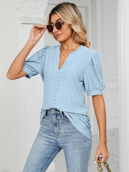 Short Sleeves Tees Blush Pink V-Neck Women Tee Shirt
