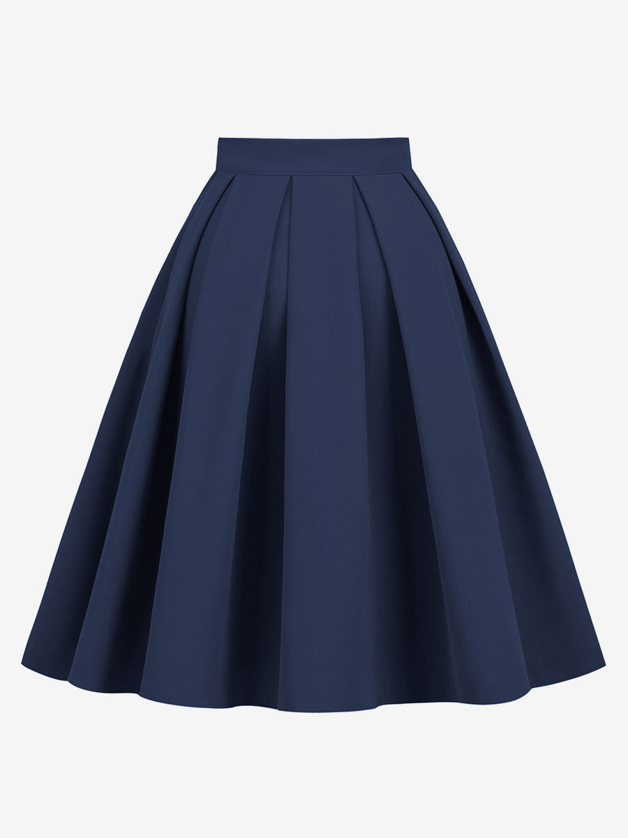 Skirt For Women Dark Navy Pleated Raised Waist Layered Women Bottoms