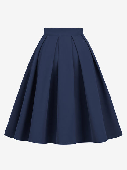Skirt For Women Dark Navy Pleated Raised Waist Layered Women Bottoms