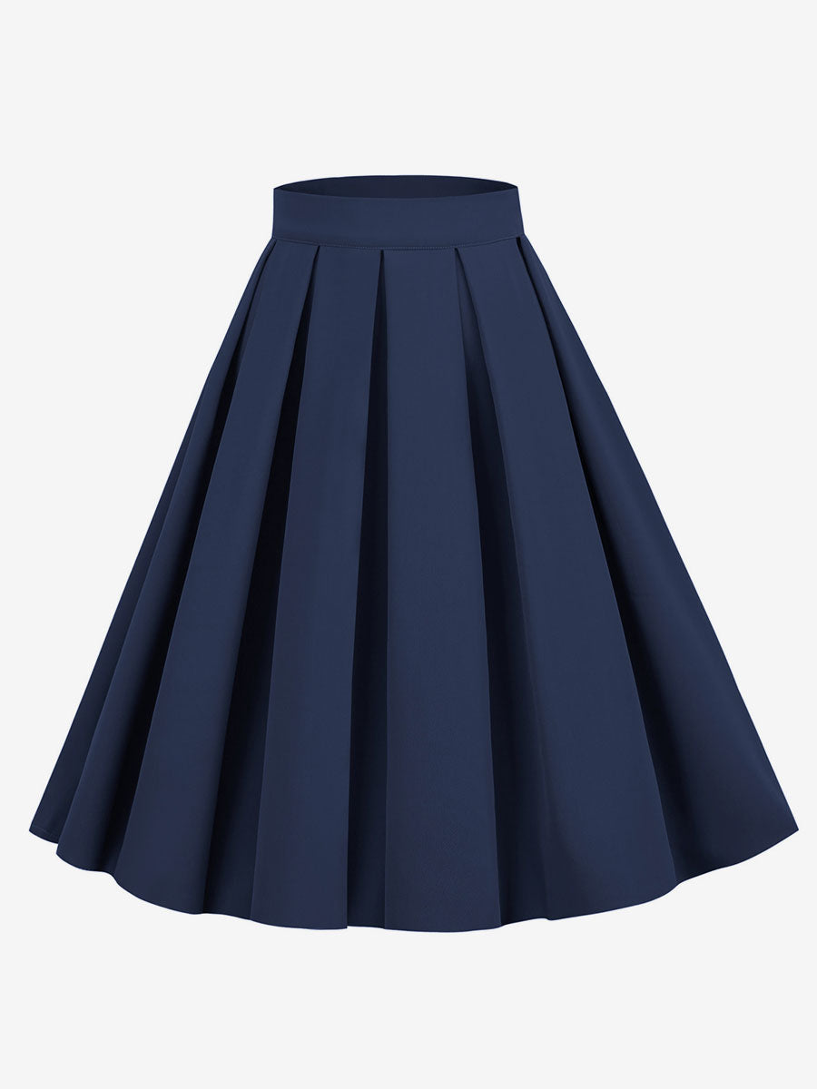 Skirt For Women Dark Navy Pleated Raised Waist Layered Women Bottoms