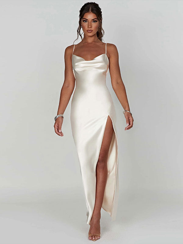 Prom Dress Backless High Slit Spaghetti Strap Sexy Party Maxi Dresses