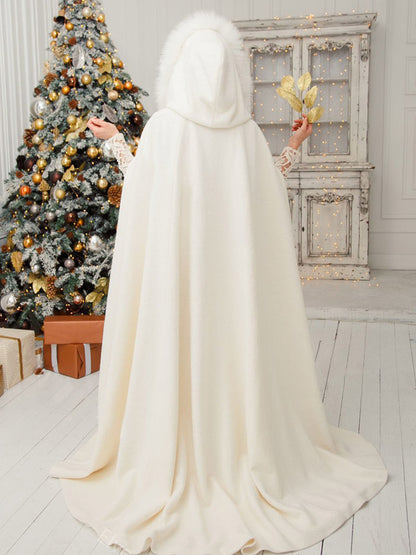 Women Poncho Hooded Ivory Poncho Oversized Full Length Faux Fur Cape