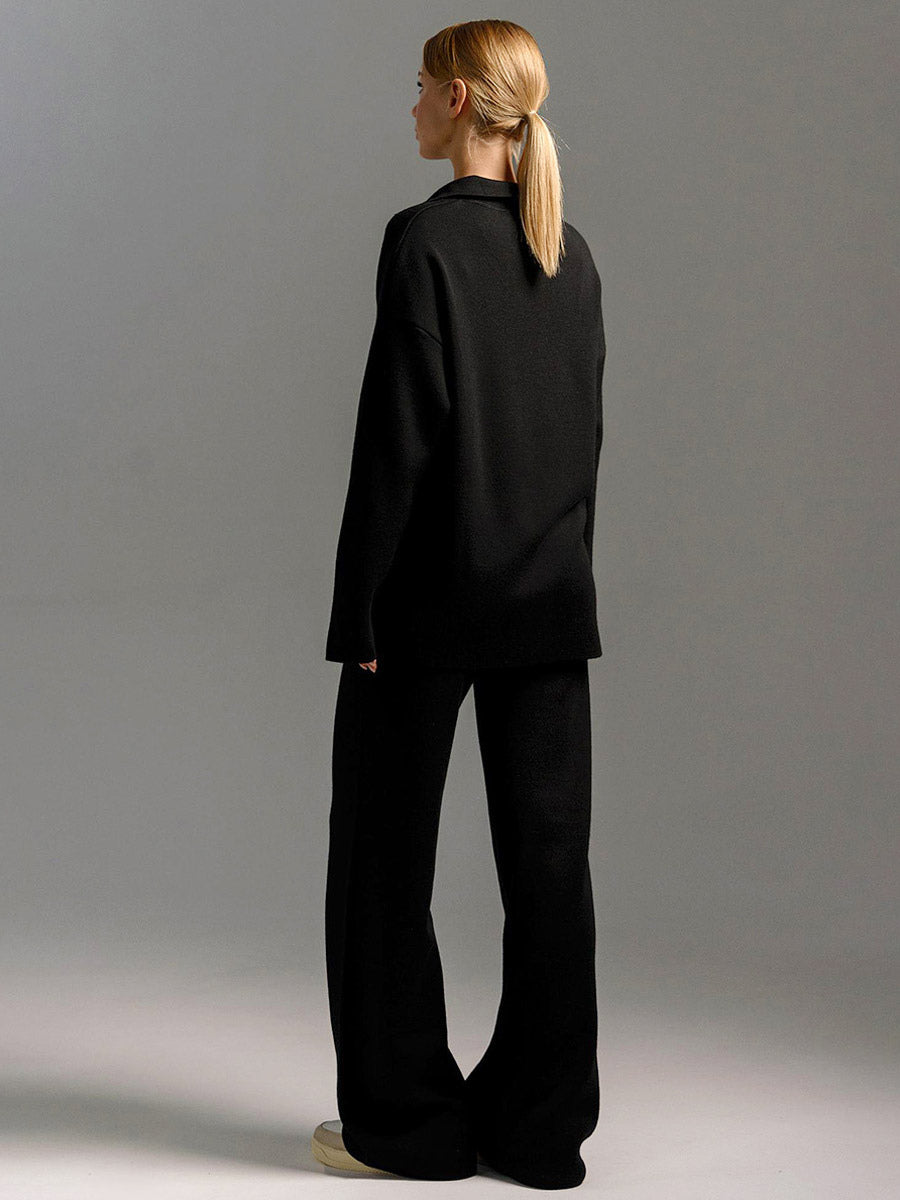 Knit Pant Set Drop Shoulder Pullover And Wide Leg Trousers For Women