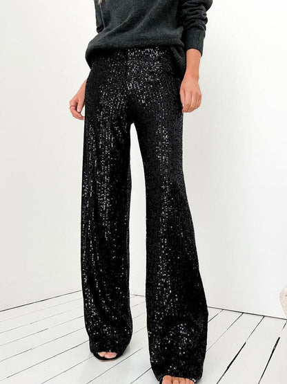 Sparkle Pants High Waist Wide Leg Sequins Chic Trousers For Women