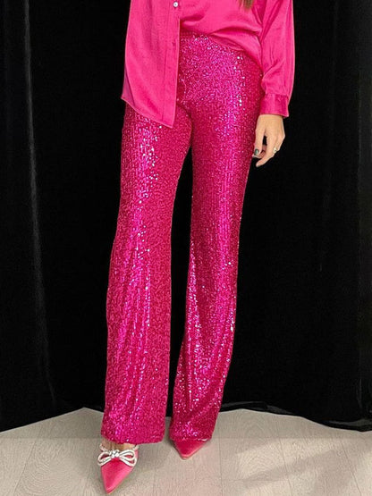 Sparkle Pants High Waist Wide Leg Sequins Chic Trousers For Women