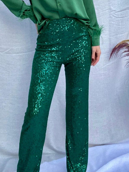 Sparkle Pants High Waist Wide Leg Sequins Chic Trousers For Women