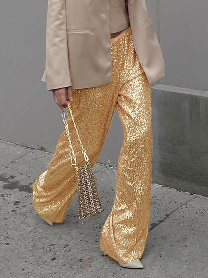 Sparkle Pants High Waist Wide Leg Sequins Chic Trousers For Women