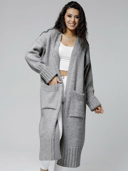 Longline Cardigan Drop Shoulder Ribbed Full Length Women's Sweater