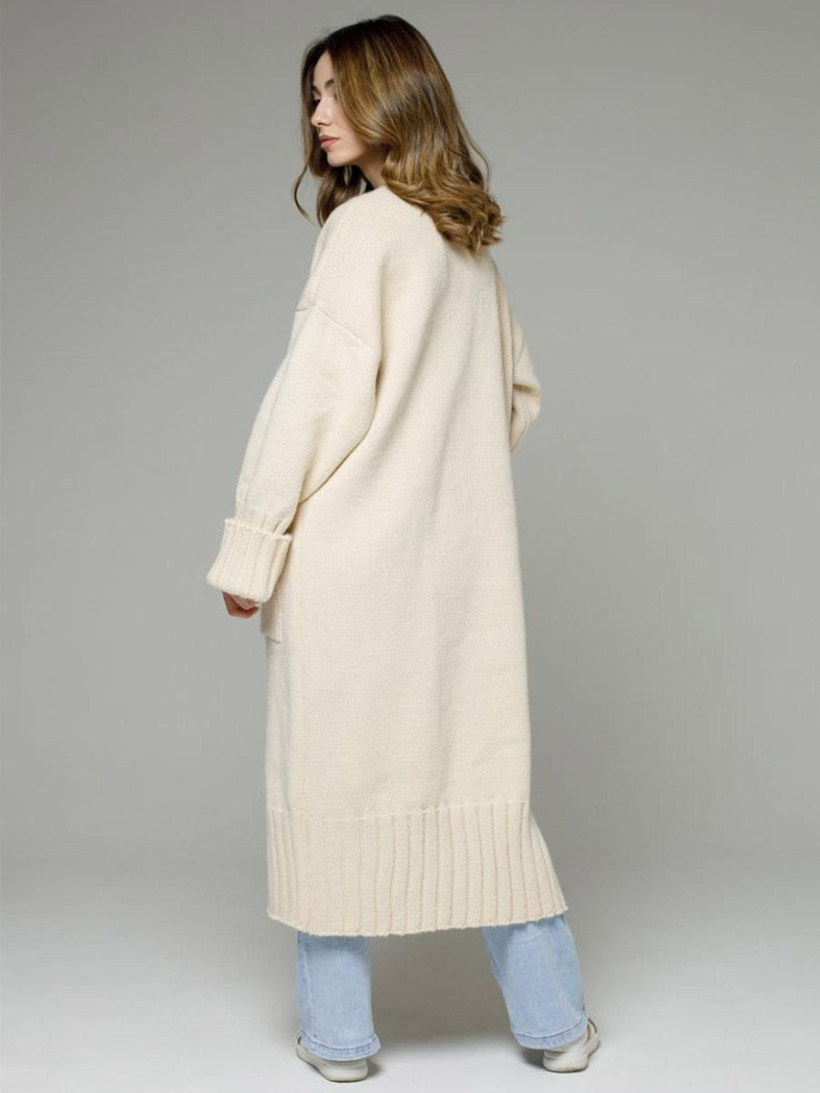 Longline Cardigan Drop Shoulder Ribbed Full Length Women's Sweater
