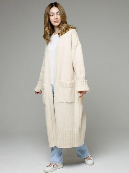 Longline Cardigan Drop Shoulder Ribbed Full Length Women's Sweater