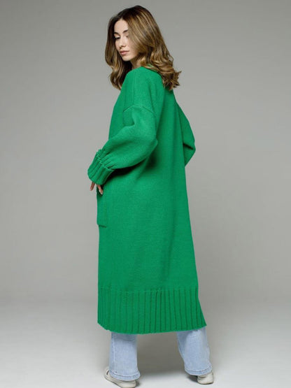 Longline Cardigan Drop Shoulder Ribbed Full Length Women's Sweater