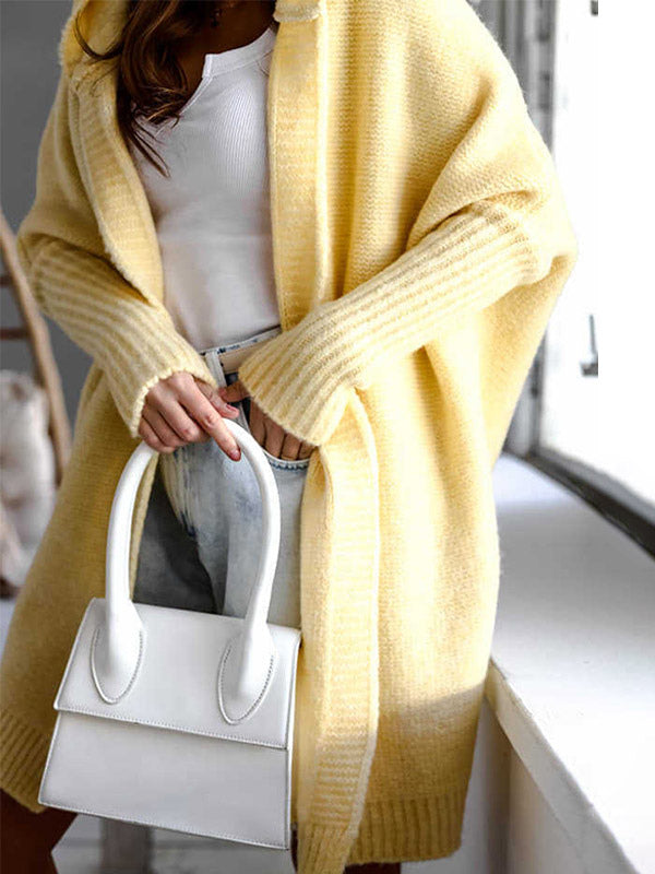 Batwing Sleeves Cardigan Hooded Open Front Solid Color Sweaters