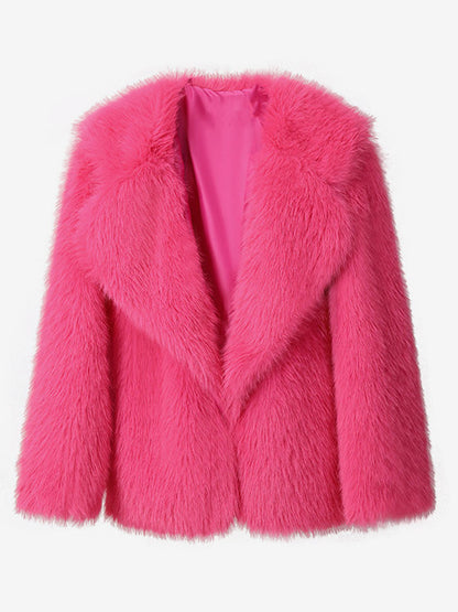 Faux Fur Coat Notched Lapel Solid Color Eco-friendly Winter Jacket For Women 2026