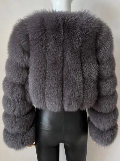 Faux Fur Coat V-Neck Long Sleeves Winter Eco-friendly Fur Crop Jacket For Women 2026