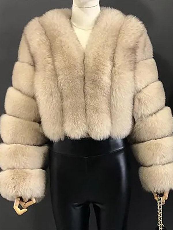 Faux Fur Coat V-Neck Long Sleeves Winter Eco-friendly Fur Crop Jacket For Women 2026