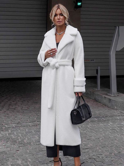 Faux Fur Coats Notched Lapel Oversized Winter Long Coat For Women 2026