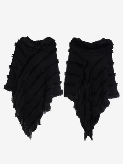 Women Poncho Hooded Green Oversized Fringe Cape