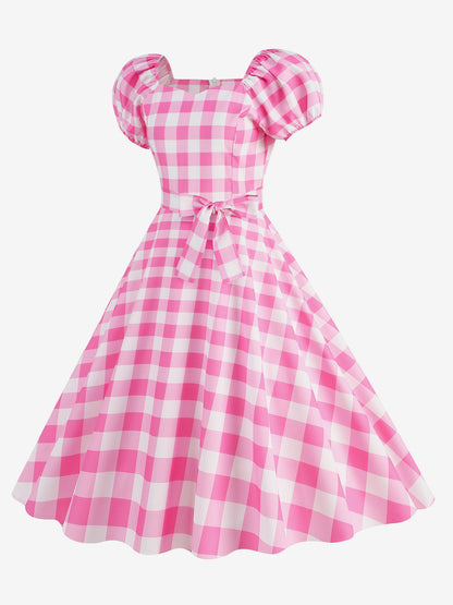 Retro Glamour Dress Sweetheart Neck Puff Sleeves Polka Dots Casual Long Dresses