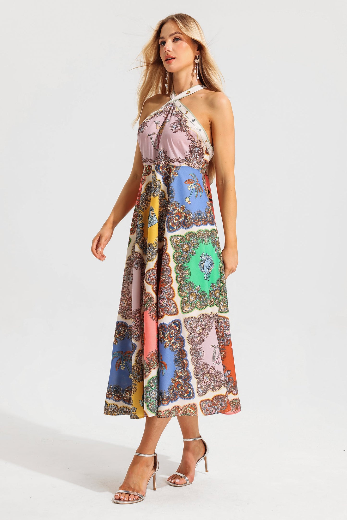 Paisley Halter Neck Midi Dress