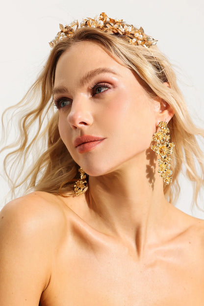 Gold Floral Metal Stud Earrings