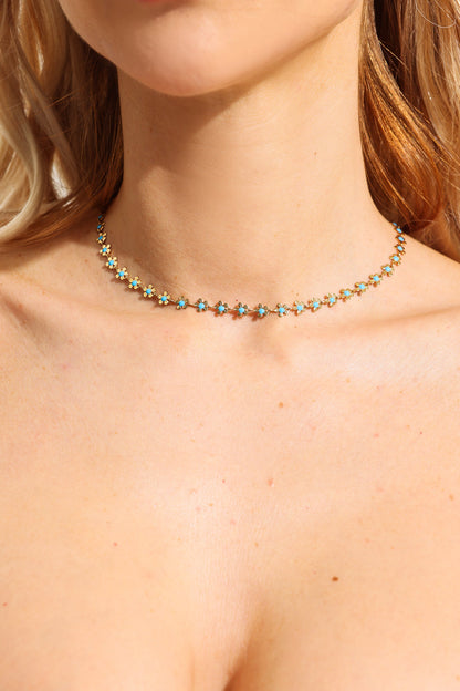 Floral Enamel Metal Necklace & Bracelet Set