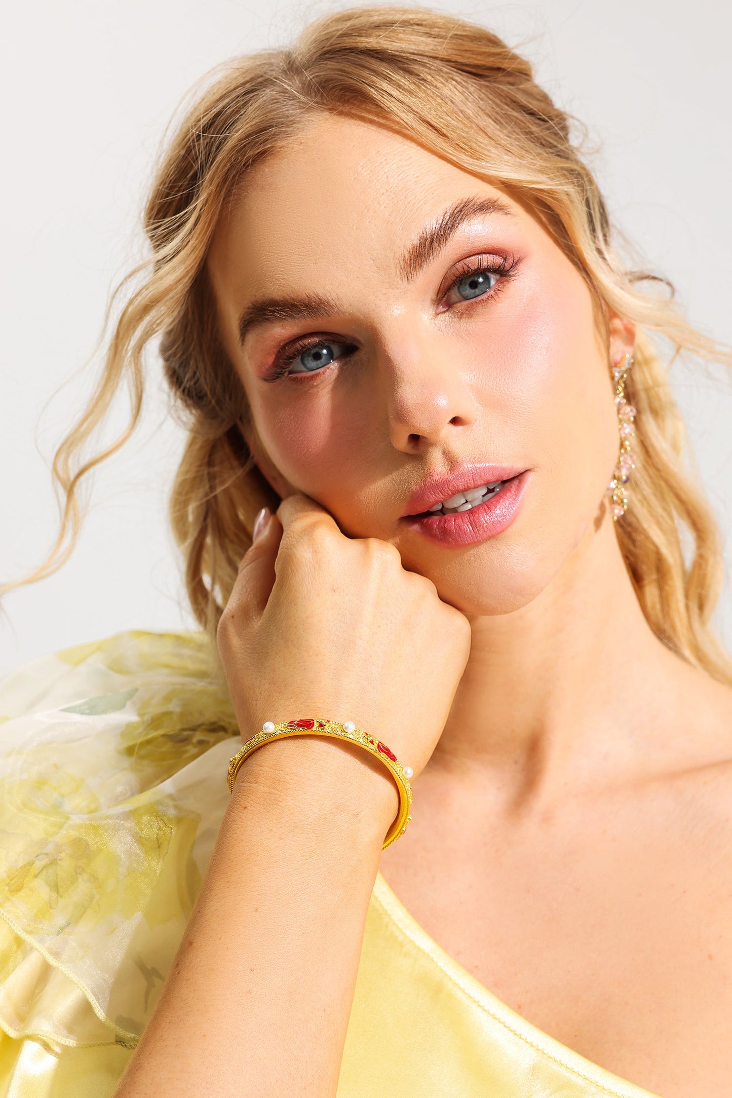 Faux Pearl Enamel Cuff Bracelet