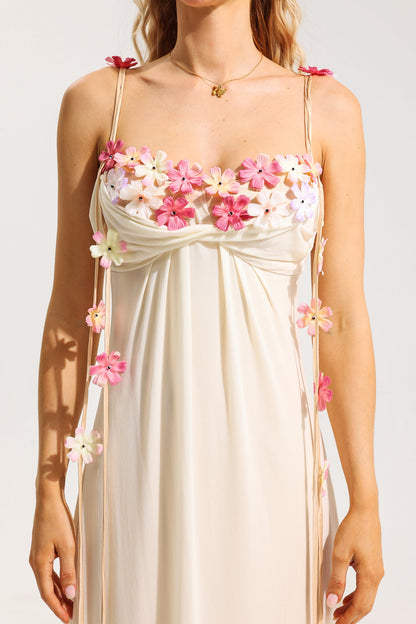 3D Floral Mesh Sleeveless Midi Dress