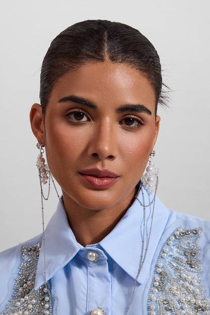 Faux Pearl Metal Chain Earrings