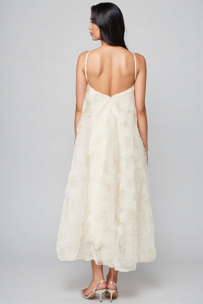 Eamon Neckless Backless Mesh Midi Dress