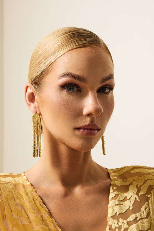 Faux Diamond Chain Tassel Earrings