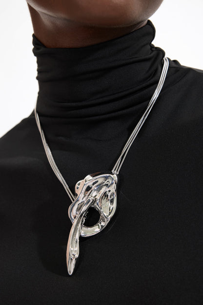 Metal Silver Layered Necklace