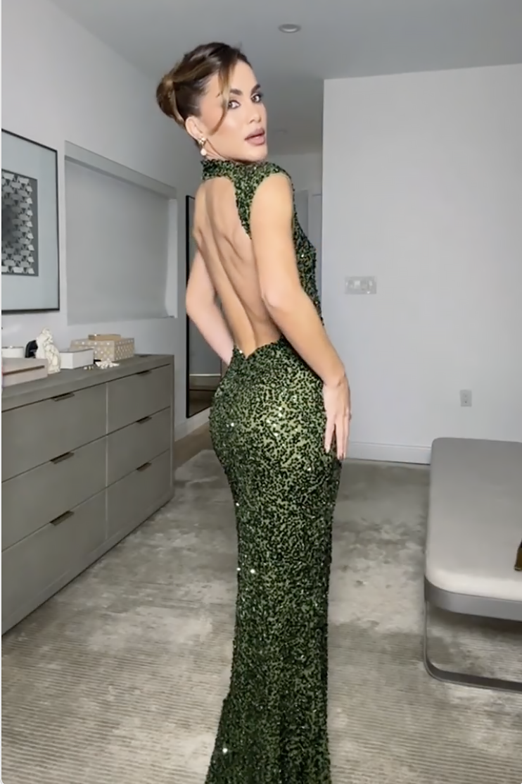 High Neck Open Back Sequin Column Maxi Gown