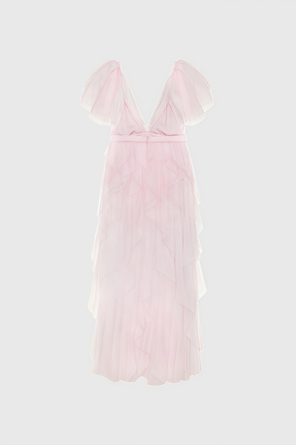 Chlos Pink Lace Mesh Maxi Dress
