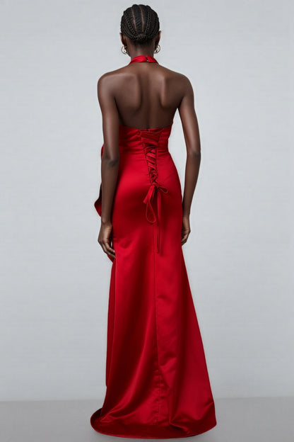 Caiusa Red 3D Floral Ruffle Maxi Dress