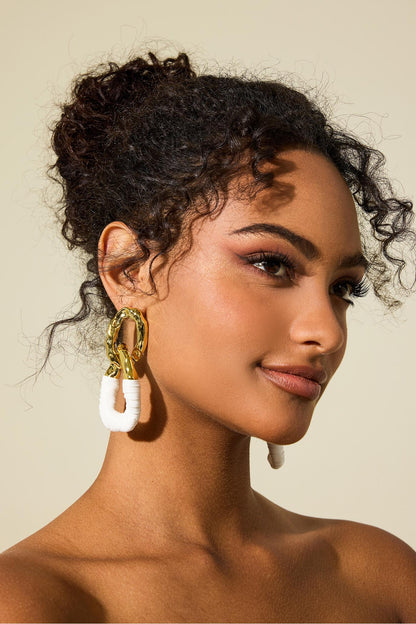 Oval Metal Contrast Color Drop Earrings