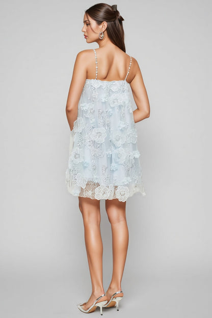 Marifd Blue Flower Sequin Mesh Mini Dress